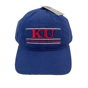 VTG Kansas Jayhawks Snapback The Game Triple Bar Hat Flat Blue Bill Retro NEW